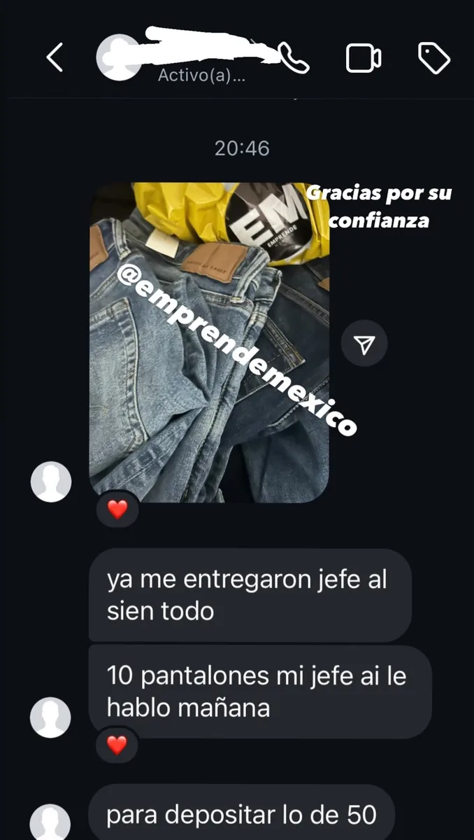 Captura de cliente confirmando la recepción de su pedido