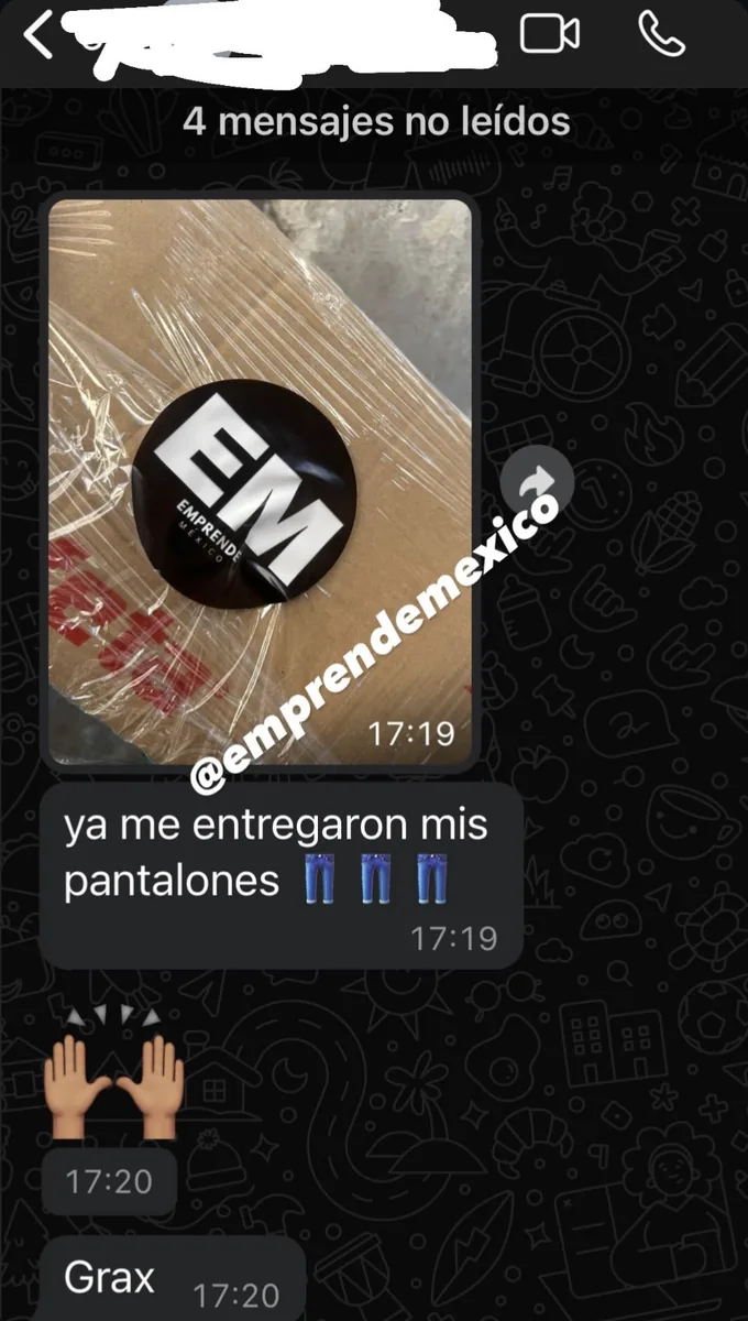 Captura de cliente confirmando la recepción de su pedido