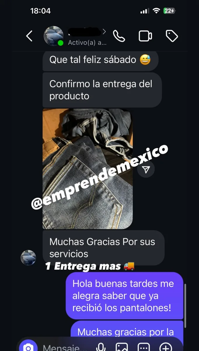 Captura de cliente confirmando la recepción de su pedido