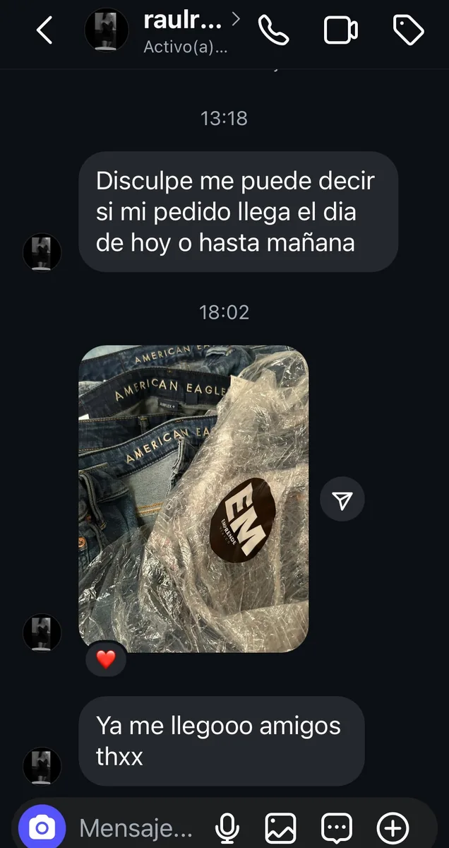 Captura de cliente confirmando la recepción de su pedido